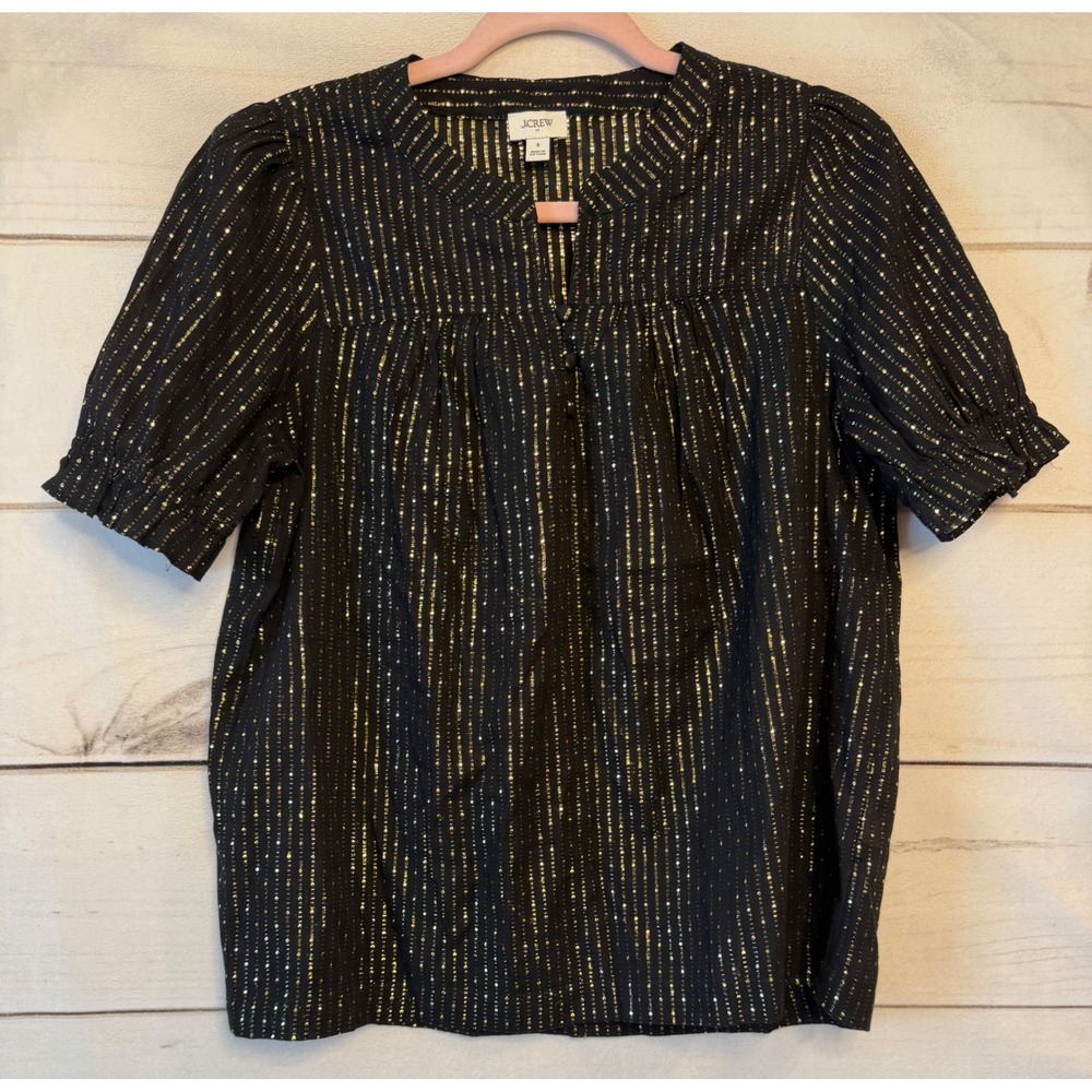 J.Crew Black Gold Metallic Striped Puff Sleeve Blouse Top Small